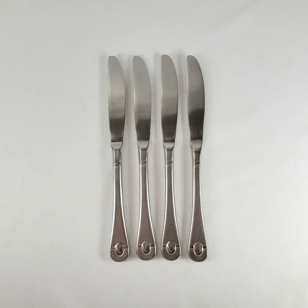 Oneida Satin Jupiter 18/10 Stainless Flatware Knife Set 4 Dinner Knives Retro